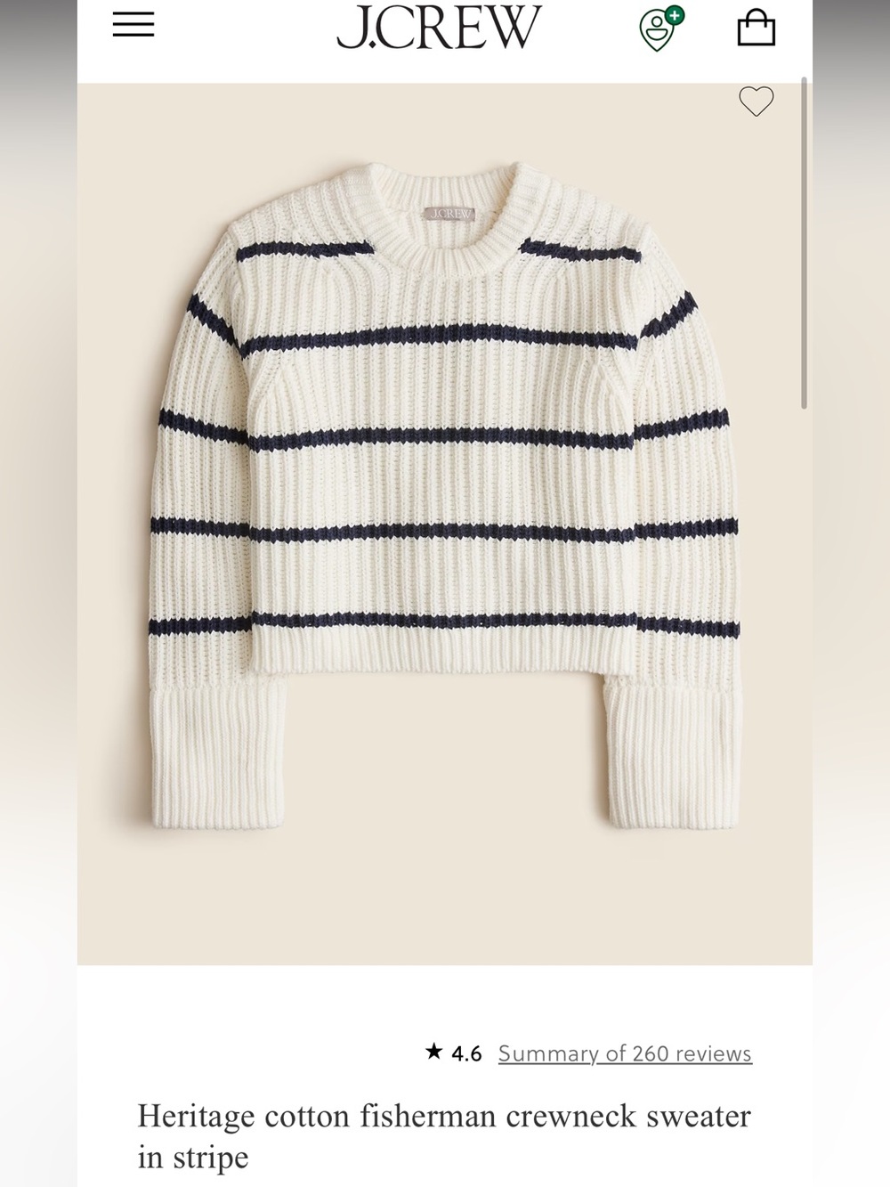 J. Crew Heritage cotton Navy Striped Fisherman Crewneck Sweater- size XL
